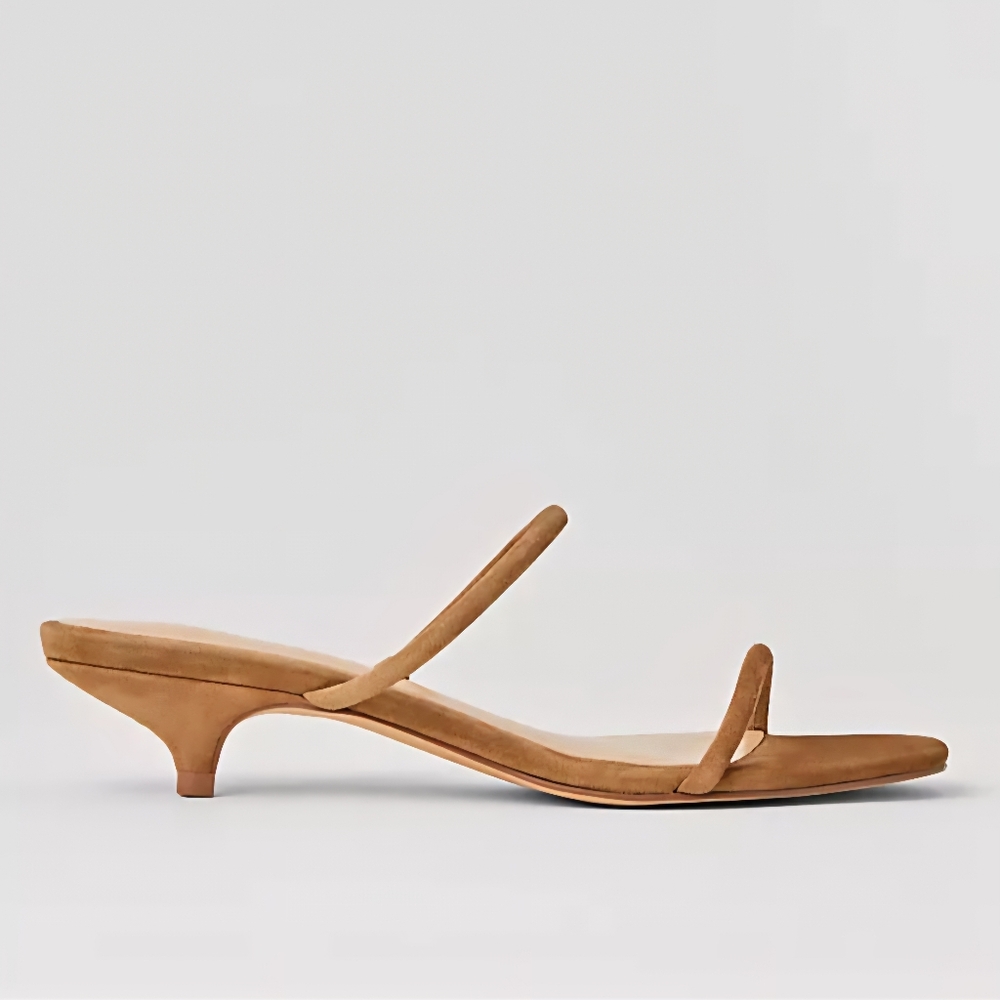 NWOT Ann Taylor Double Strap Suede Kitten Heel Mule Sandals